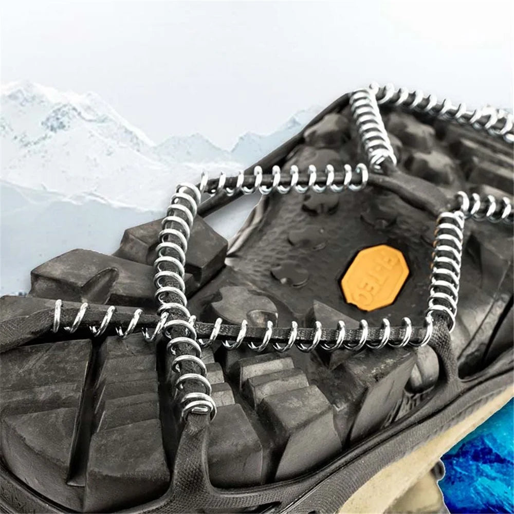 AOTU 1 Pair TPE + Stainless Steel Outdoor Ice Snow Ground Crampons Anti-skid Shoe Cover Chain Ice Cleats for 35-45 Shoe Size - 7