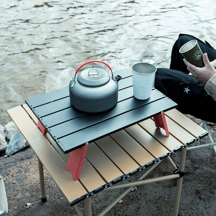 AOTU Outdoor Camping Mini Table Aluminum Alloy Ultra-light Foldable Portable Desk Table - Black Red - 3