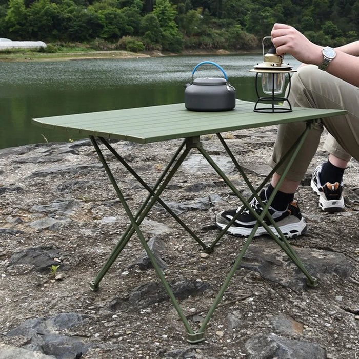 HALIN 68.5x45.5x46.5cm Outdoor Picnic BBQ Folding Table Aluminum Alloy Portable Folding Desk Table, Size L - Green - 2