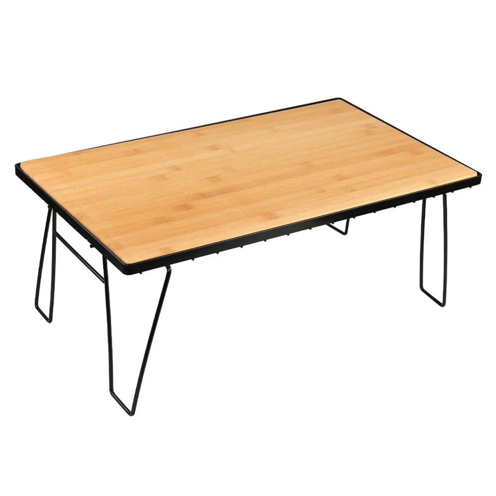 HALIN Outdoor Camping Folding Net Table Bamboo Board Desk with Iron Frame for Barbecue - 1