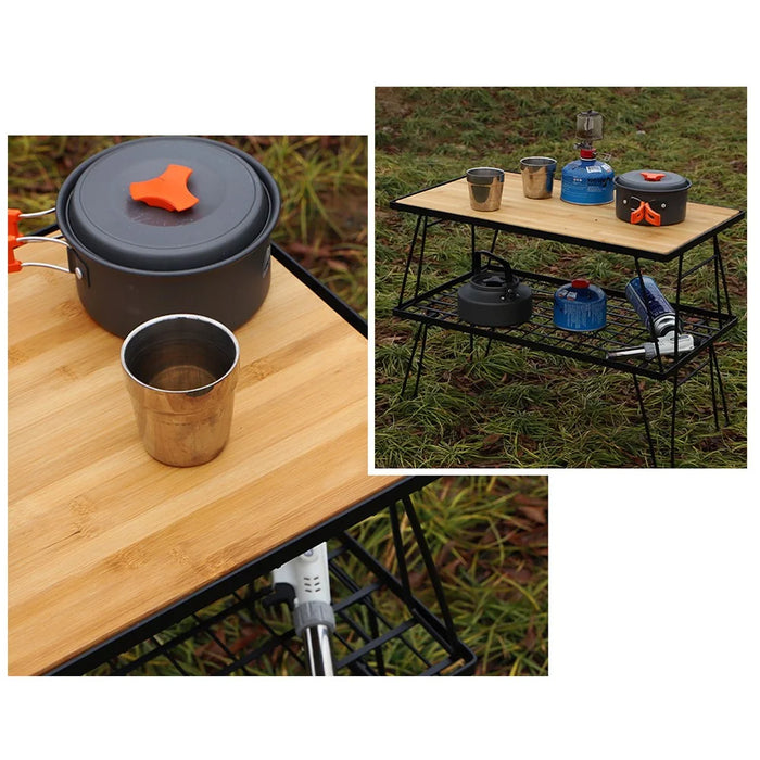 HALIN Outdoor Camping Folding Net Table Bamboo Board Desk with Iron Frame for Barbecue - 6