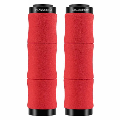ROCKBROS 40720005001 1 Pair Bamboo Joint Handlebar Grips with Dust Plug EVA Sponge Bicycle Handle Cover - Red - 1