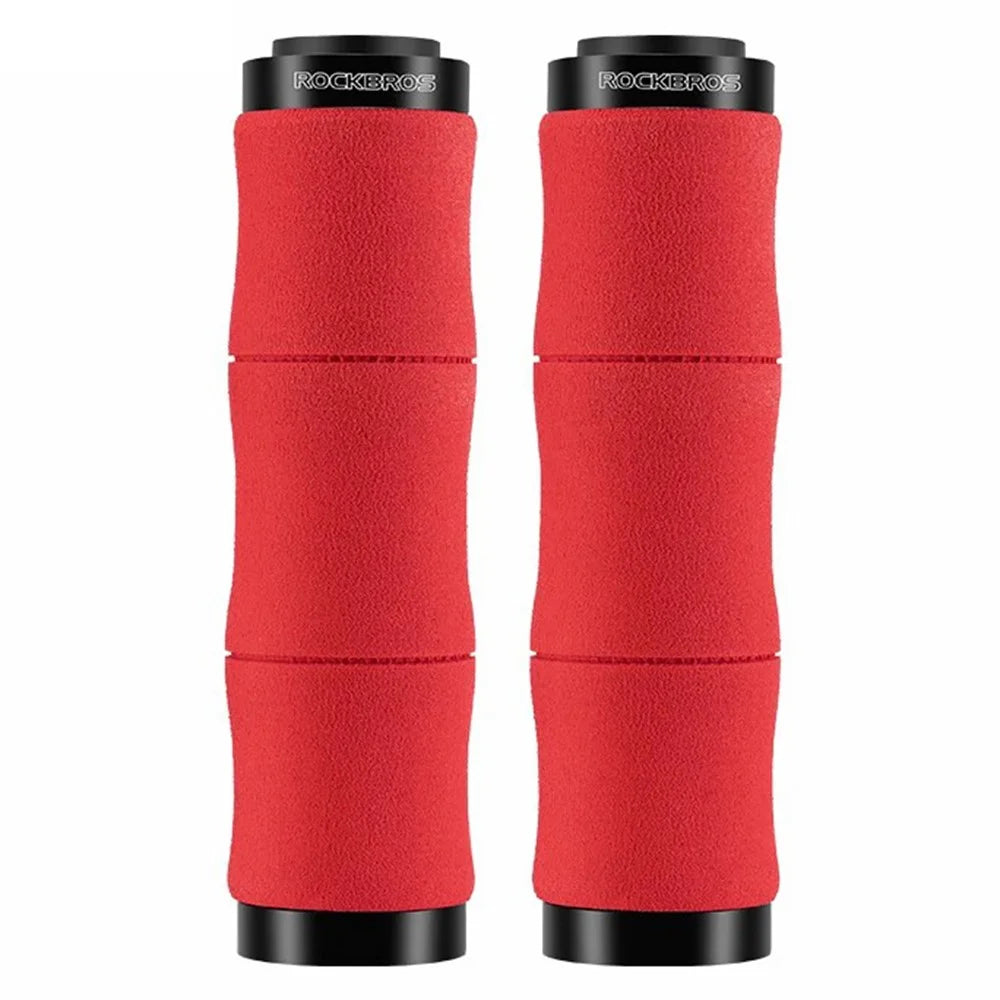 ROCKBROS 40720005001 1 Pair Bamboo Joint Handlebar Grips with Dust Plug EVA Sponge Bicycle Handle Cover - Red - 1