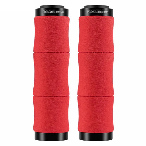 ROCKBROS 40720005001 1 Pair Bamboo Joint Handlebar Grips with Dust Plug EVA Sponge Bicycle Handle Cover - Red - 1