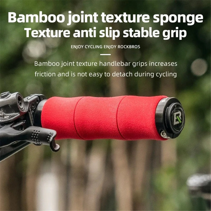 ROCKBROS 40720005001 1 Pair Bamboo Joint Handlebar Grips with Dust Plug EVA Sponge Bicycle Handle Cover - Red - 3