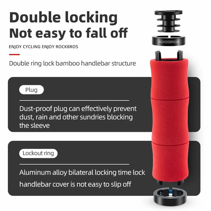 ROCKBROS 40720005001 1 Pair Bamboo Joint Handlebar Grips with Dust Plug EVA Sponge Bicycle Handle Cover - Red - 4