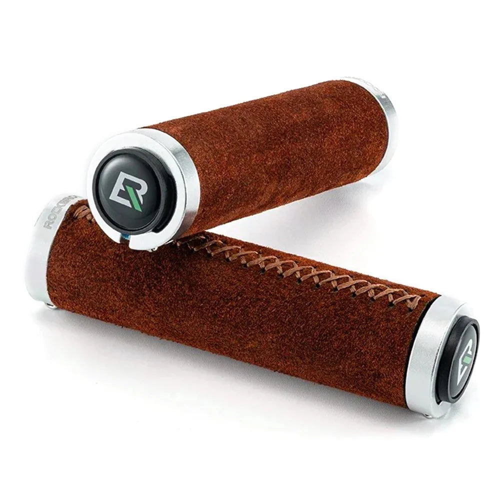 ROCKBROS 1 Pair Suede Genuine Leather Bicycle Handlebar Sleeve 2.2CM Handle Grip Cover - Brown - 1