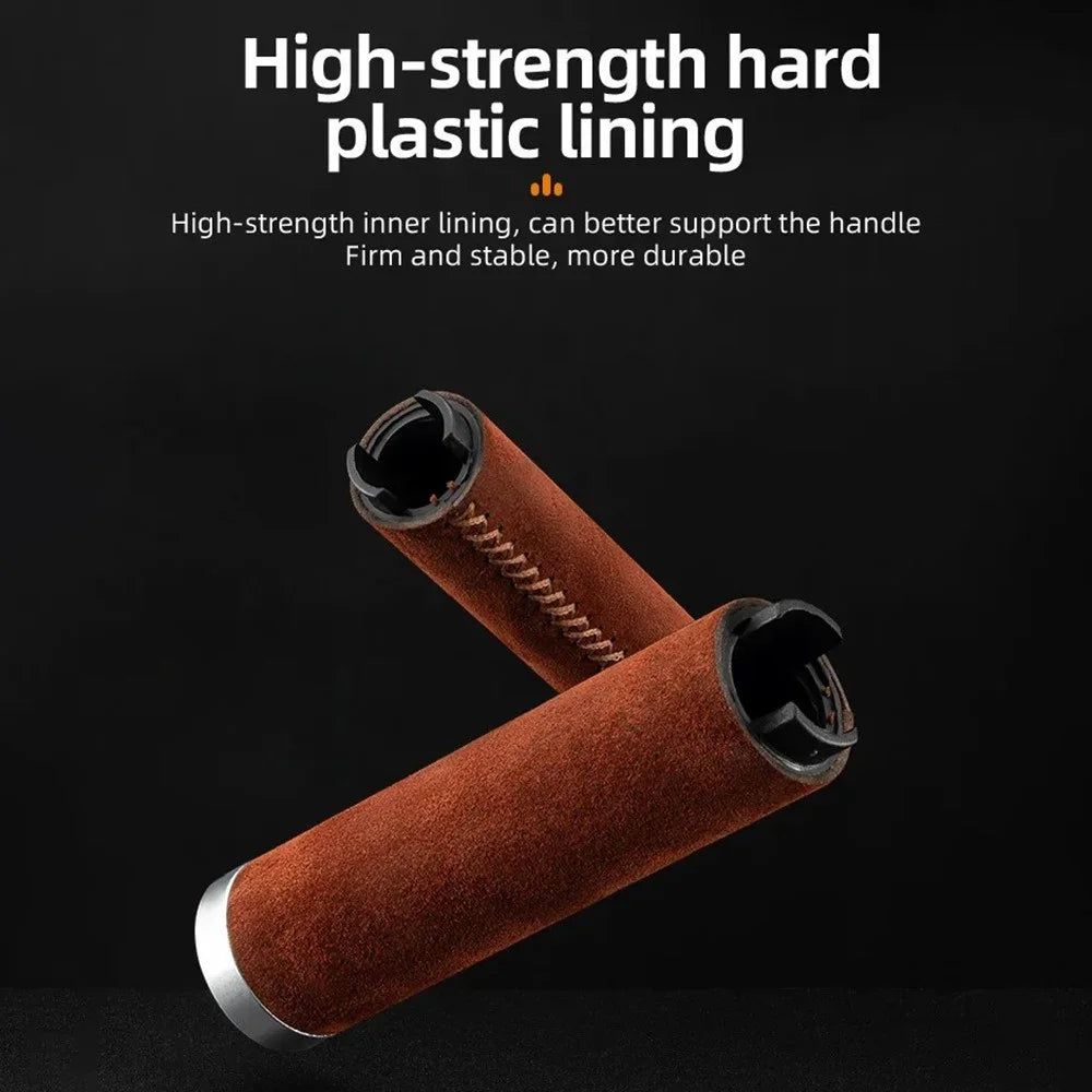 ROCKBROS 1 Pair Suede Genuine Leather Bicycle Handlebar Sleeve 2.2CM Handle Grip Cover - Brown - 3