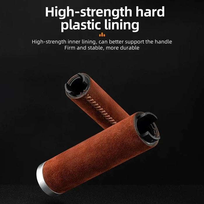 ROCKBROS 1 Pair Suede Genuine Leather Bicycle Handlebar Sleeve 2.2CM Handle Grip Cover - Brown - 3