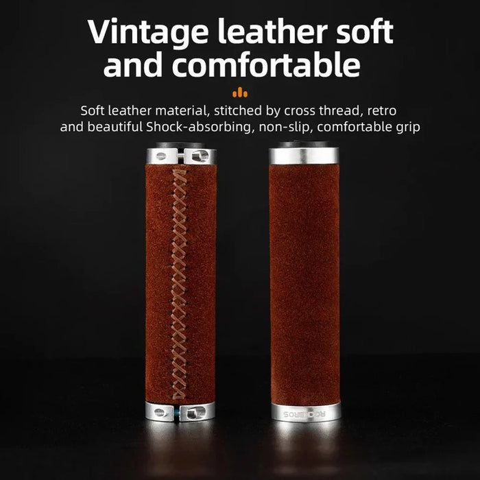 ROCKBROS 1 Pair Suede Genuine Leather Bicycle Handlebar Sleeve 2.2CM Handle Grip Cover - Brown - 6