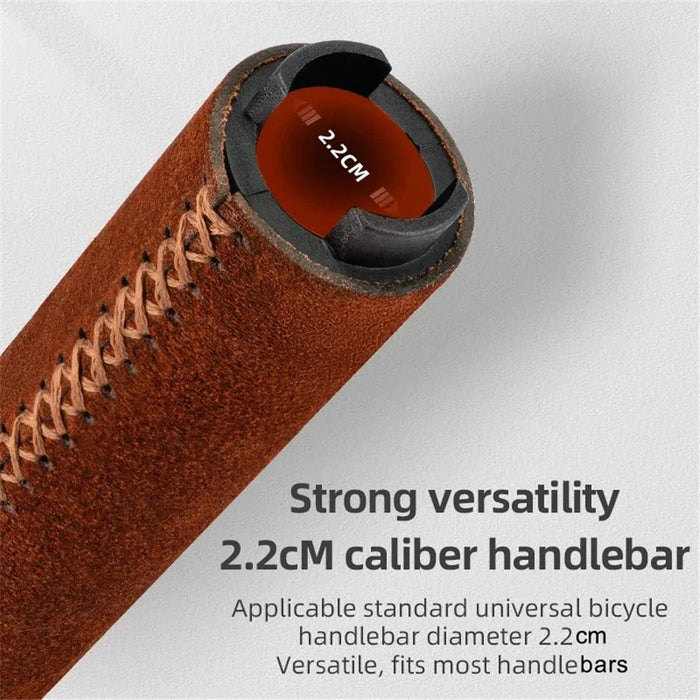 ROCKBROS 1 Pair Suede Genuine Leather Bicycle Handlebar Sleeve 2.2CM Handle Grip Cover - Brown - 7