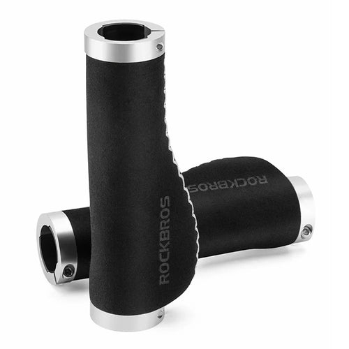 ROCKBROS 1 Pair Shock Absorption Bike Handlebar Grip Cover Leather+Silicone+Aluminum Alloy Bicycle Handlebar Sleeve - Silver - 1
