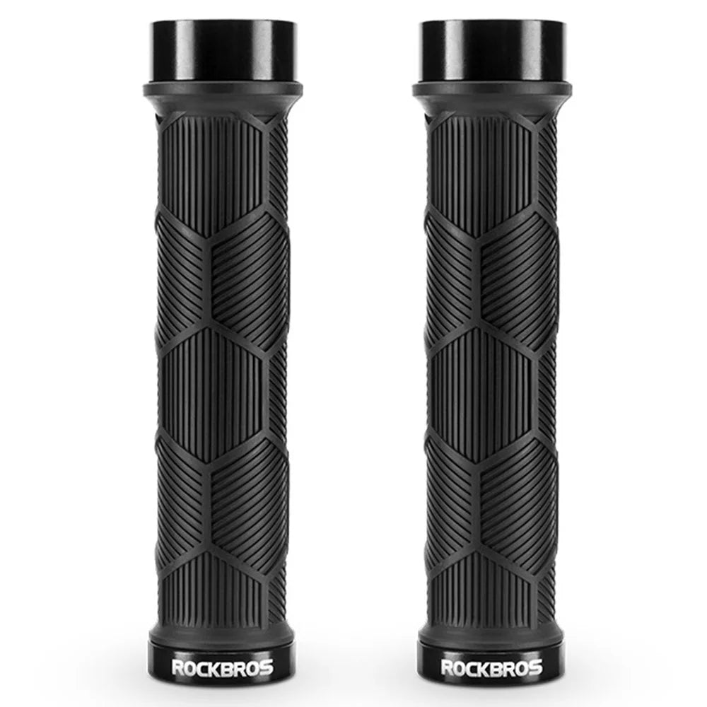 ROCKBROS 2023-14A 1 Pair Handlebar Grips with Reflective End Plugs Bicycle Handle Cover - Black - 1