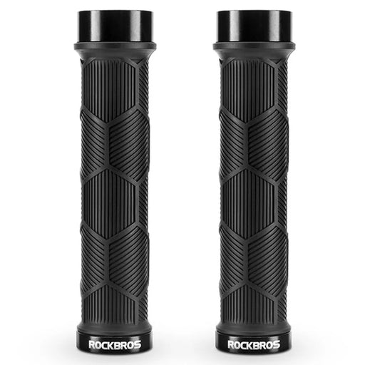 ROCKBROS 2023-14A 1 Pair Handlebar Grips with Reflective End Plugs Bicycle Handle Cover - Black - 1