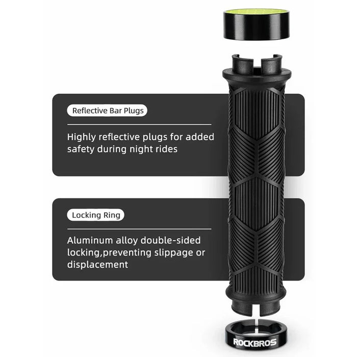 ROCKBROS 2023-14A 1 Pair Handlebar Grips with Reflective End Plugs Bicycle Handle Cover - Black - 7