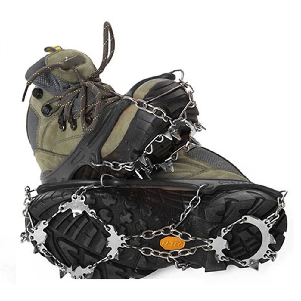 AOTU AT8608 1 Pair 18 Teeth Anti-slip Crampons TPE+Stainless Steel Snow Ground Climbing Shoe Grippers - Black / M - 1