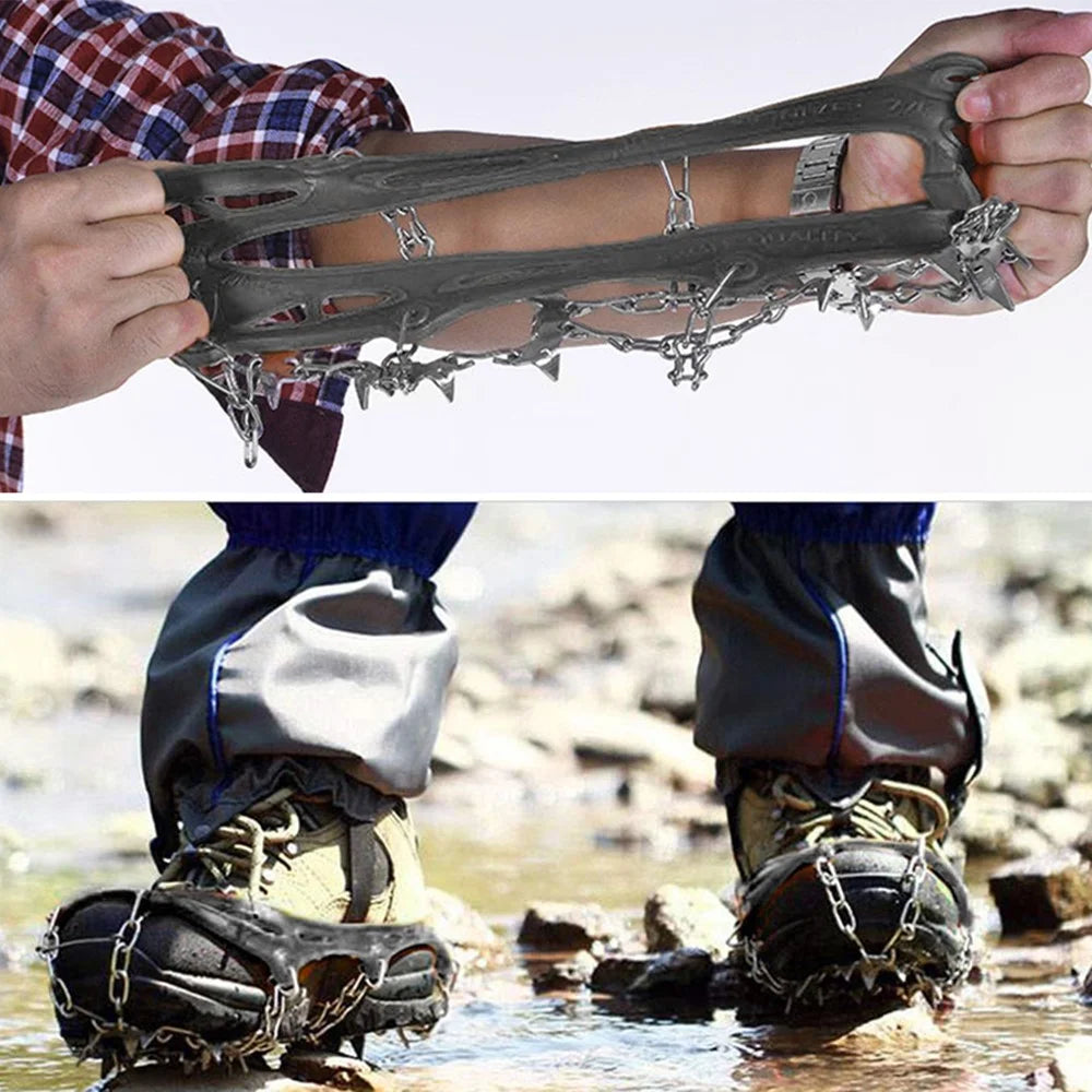 AOTU AT8608 1 Pair 18 Teeth Anti-slip Crampons TPE+Stainless Steel Snow Ground Climbing Shoe Grippers - Black / M - 5