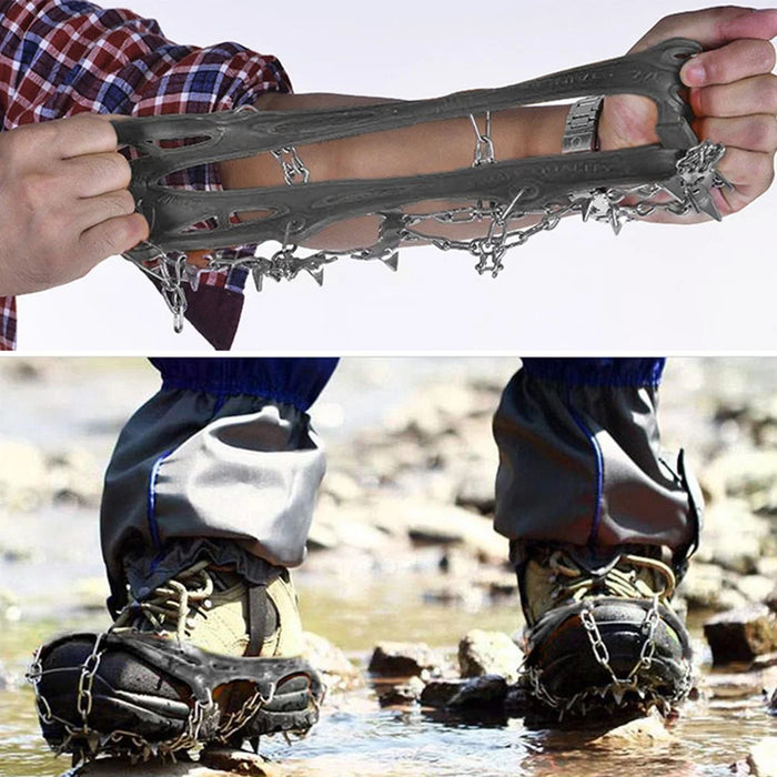 AOTU AT8608 1 Pair 18 Teeth Anti-slip Crampons TPE+Stainless Steel Snow Ground Climbing Shoe Grippers - Black / M - 5