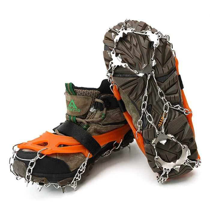 AOTU AT8607 1 Pair 19 Teeth Anti-slip Crampons TPE+Stainless Steel Ice Snow Ground Shoe Grippers - Orange / M - 1