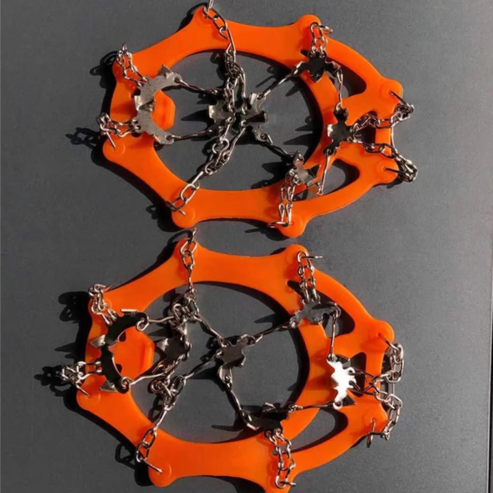 AOTU AT8607 1 Pair 19 Teeth Anti-slip Crampons TPE+Stainless Steel Ice Snow Ground Shoe Grippers - Orange / M - 2