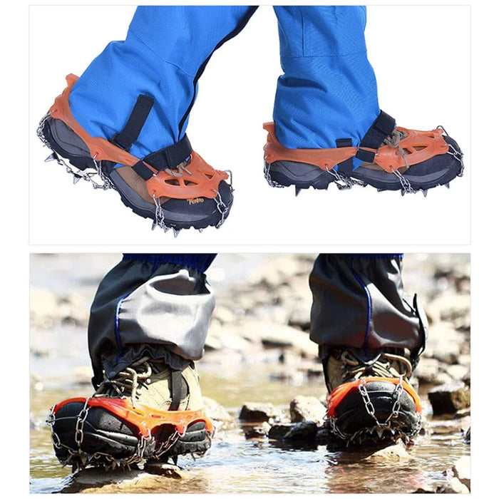 AOTU AT8607 1 Pair 19 Teeth Anti-slip Crampons TPE+Stainless Steel Ice Snow Ground Shoe Grippers - Orange / M - 3