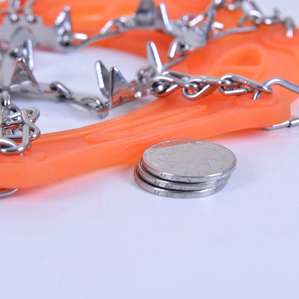 AOTU AT8607 1 Pair 19 Teeth Anti-slip Crampons TPE+Stainless Steel Ice Snow Ground Shoe Grippers - Orange / M - 4