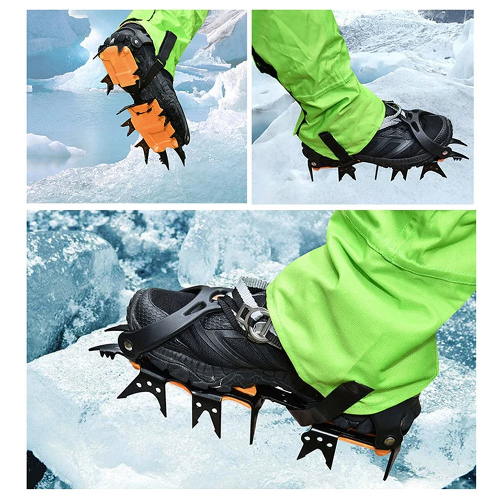 AOTU 1 Pair 18 Teeth TPU+Manganese Steel Anti-slip Crampons Snow Ice Walking Shoe Grippers - 5