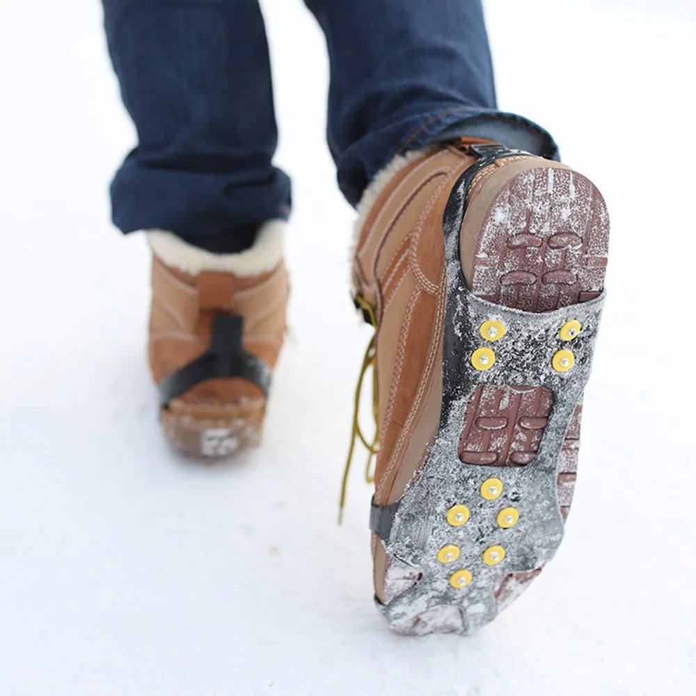 AOTU 1 Pair Outdoor 10 Teeth Anti-slip Crampons TPE+Zinc Alloy Snow Ice Walking Climbing Shoe Covers - S - 5