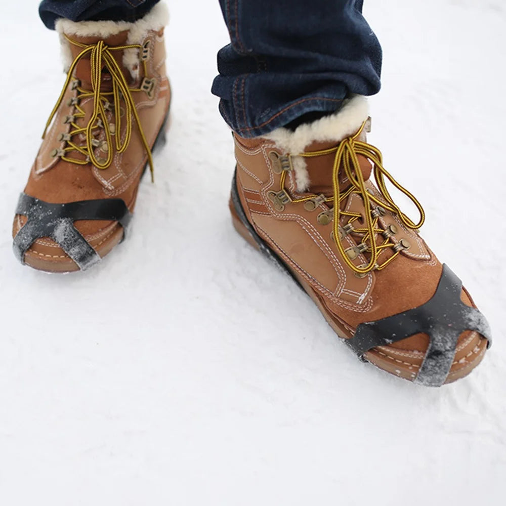 AOTU 1 Pair Outdoor 10 Teeth Anti-slip Crampons TPE+Zinc Alloy Snow Ice Walking Climbing Shoe Covers - S - 6