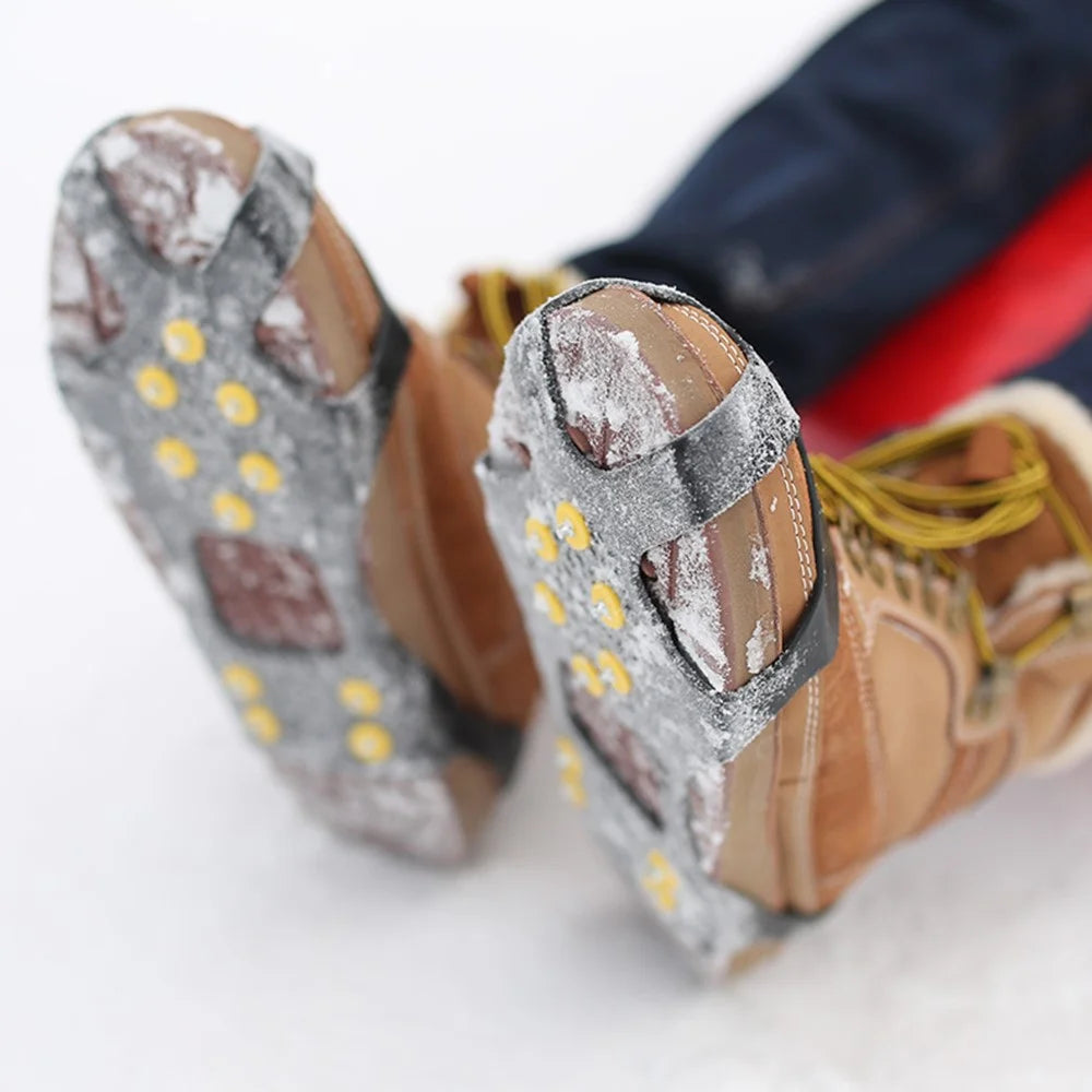 AOTU 1 Pair Outdoor 10 Teeth Anti-slip Crampons TPE+Zinc Alloy Snow Ice Walking Climbing Shoe Covers - S - 7