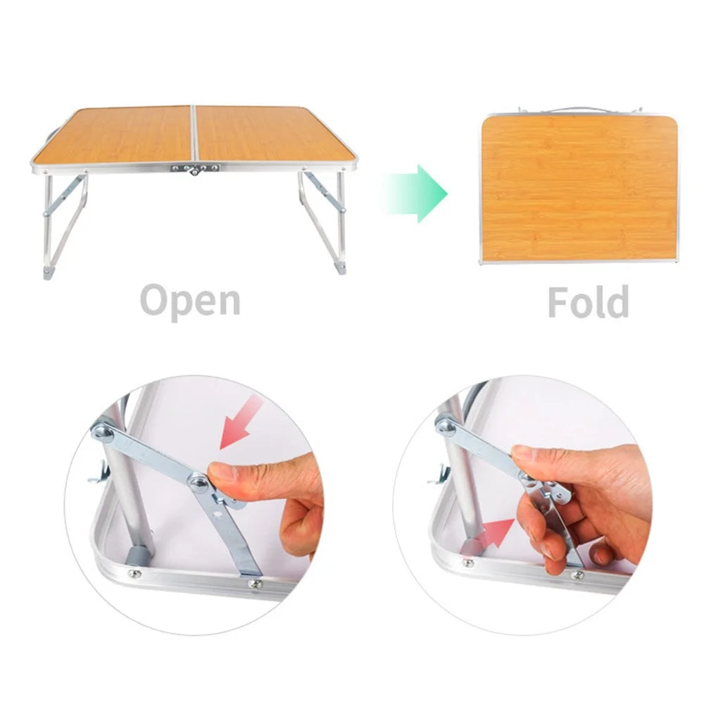 61cmx40.5cmx27cm Portable Camping Picnic Table Bamboo Board + Aluminum Alloy Folding Table - 2