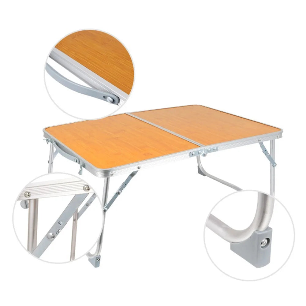 61cmx40.5cmx27cm Portable Camping Picnic Table Bamboo Board + Aluminum Alloy Folding Table - 4