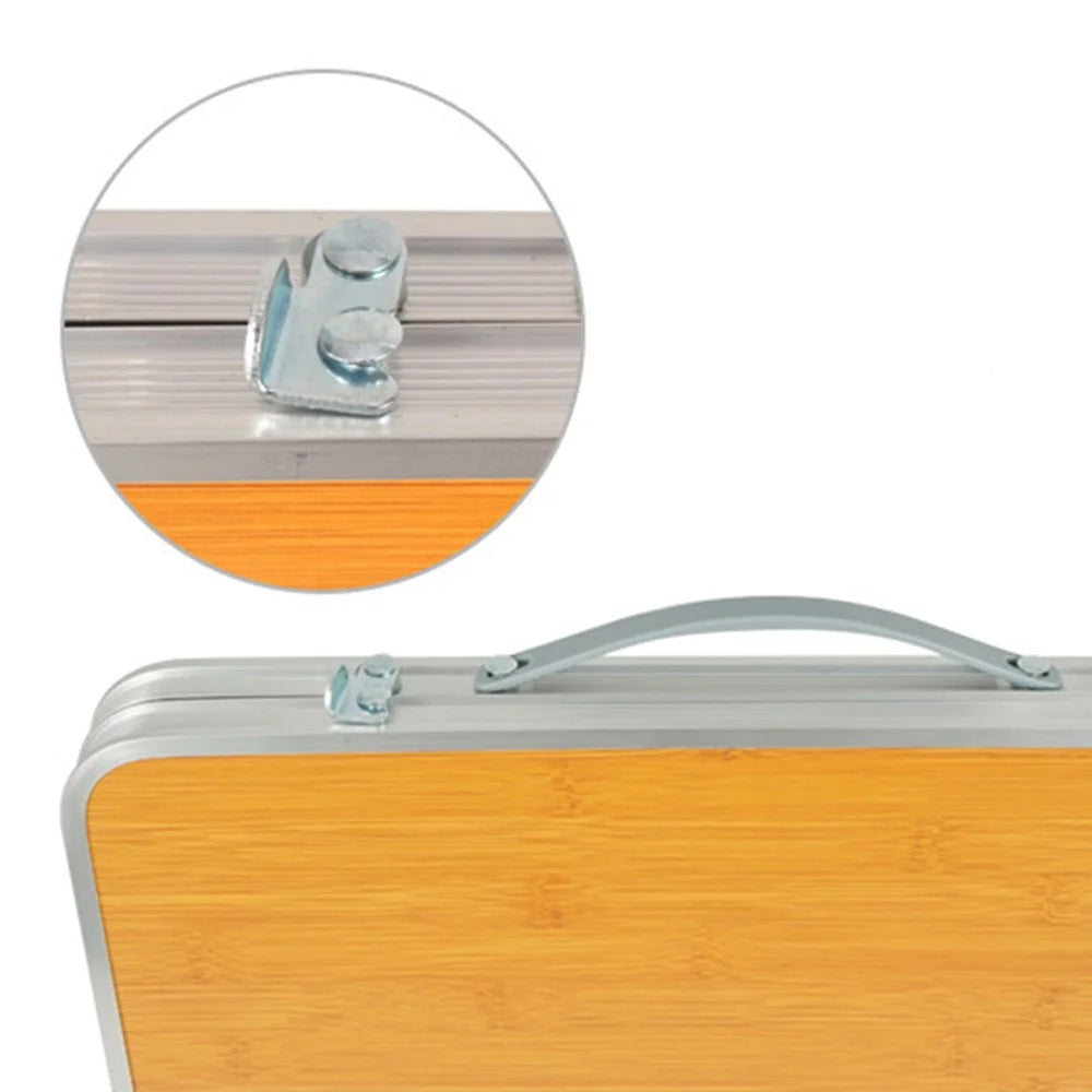 61cmx40.5cmx27cm Portable Camping Picnic Table Bamboo Board + Aluminum Alloy Folding Table - 6