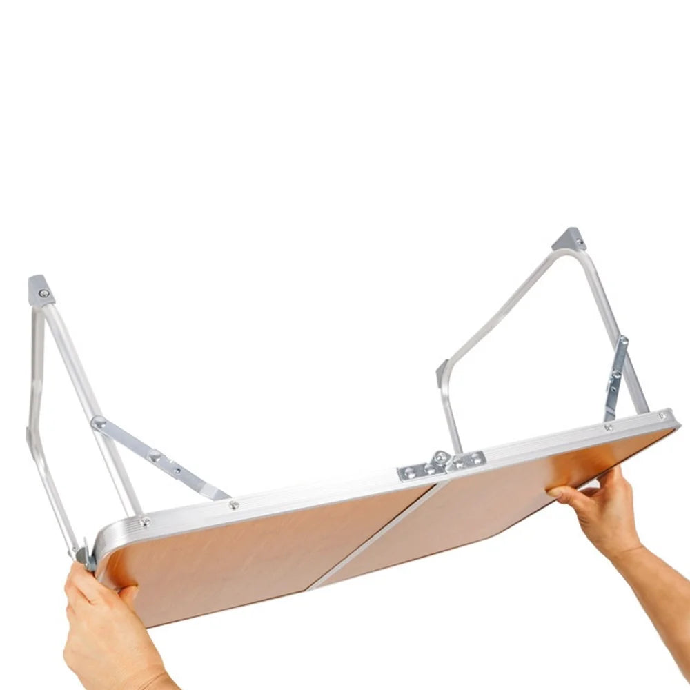 61cmx40.5cmx27cm Portable Camping Picnic Table Bamboo Board + Aluminum Alloy Folding Table - 7