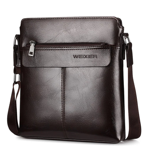 WEIXIER 18071 Business Men's Messenger Bag PU Leather Zipper Tablet Shoulder Bag - Dark Brown - 1