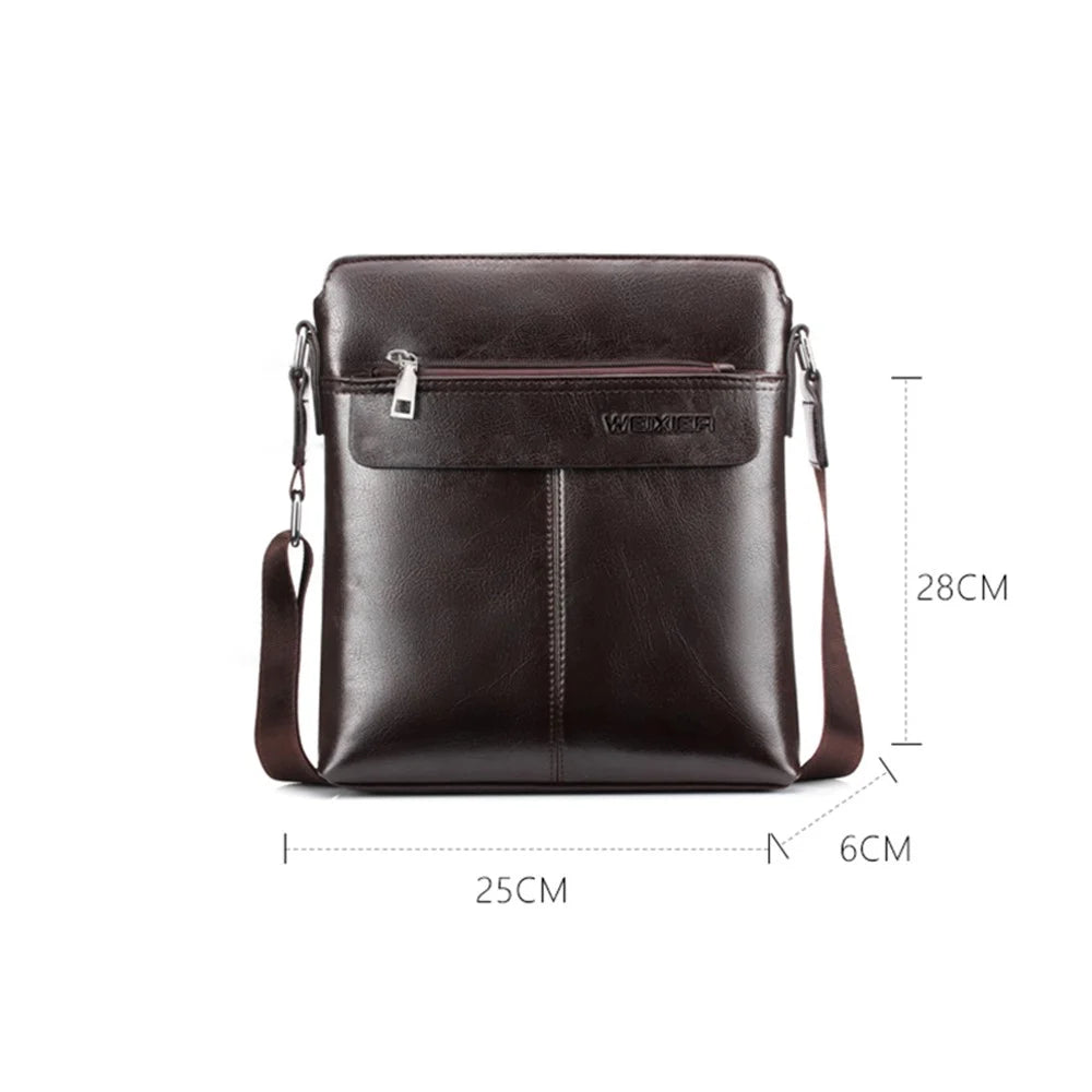 WEIXIER 18071 Business Men's Messenger Bag PU Leather Zipper Tablet Shoulder Bag - Dark Brown - 3