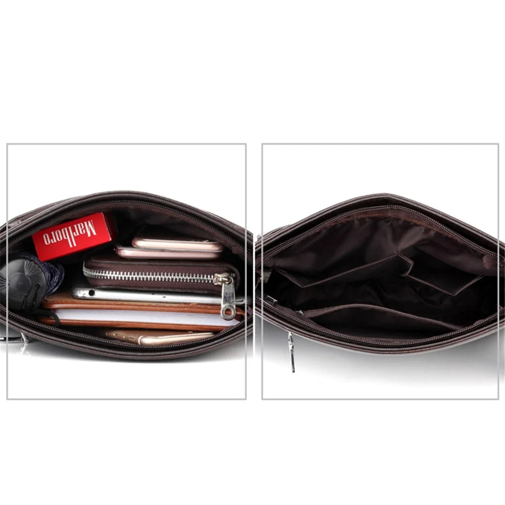 WEIXIER 18071 Business Men's Messenger Bag PU Leather Zipper Tablet Shoulder Bag - Dark Brown - 5