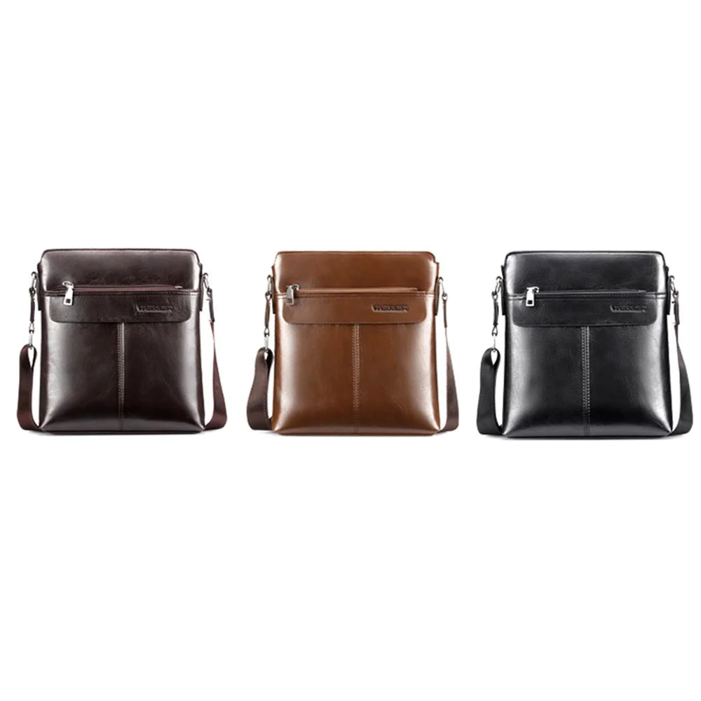 WEIXIER 18071 Business Men's Messenger Bag PU Leather Zipper Tablet Shoulder Bag - Dark Brown - 6