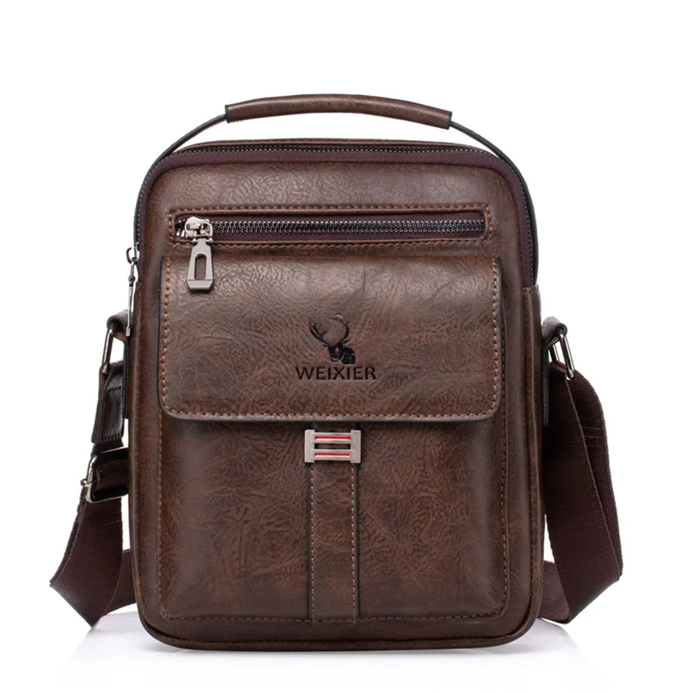 WEIXIER 8683 Large Capacity Vintage Men Shoulder Bag PU Leather Crossbody Bag Messenger Handbag - Dark Brown - 1