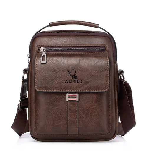 WEIXIER 8683 Large Capacity Vintage Men Shoulder Bag PU Leather Crossbody Bag Messenger Handbag - Dark Brown - 1