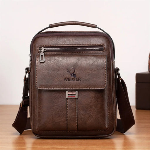 WEIXIER 8683 Large Capacity Vintage Men Shoulder Bag PU Leather Crossbody Bag Messenger Handbag - Dark Brown - 2