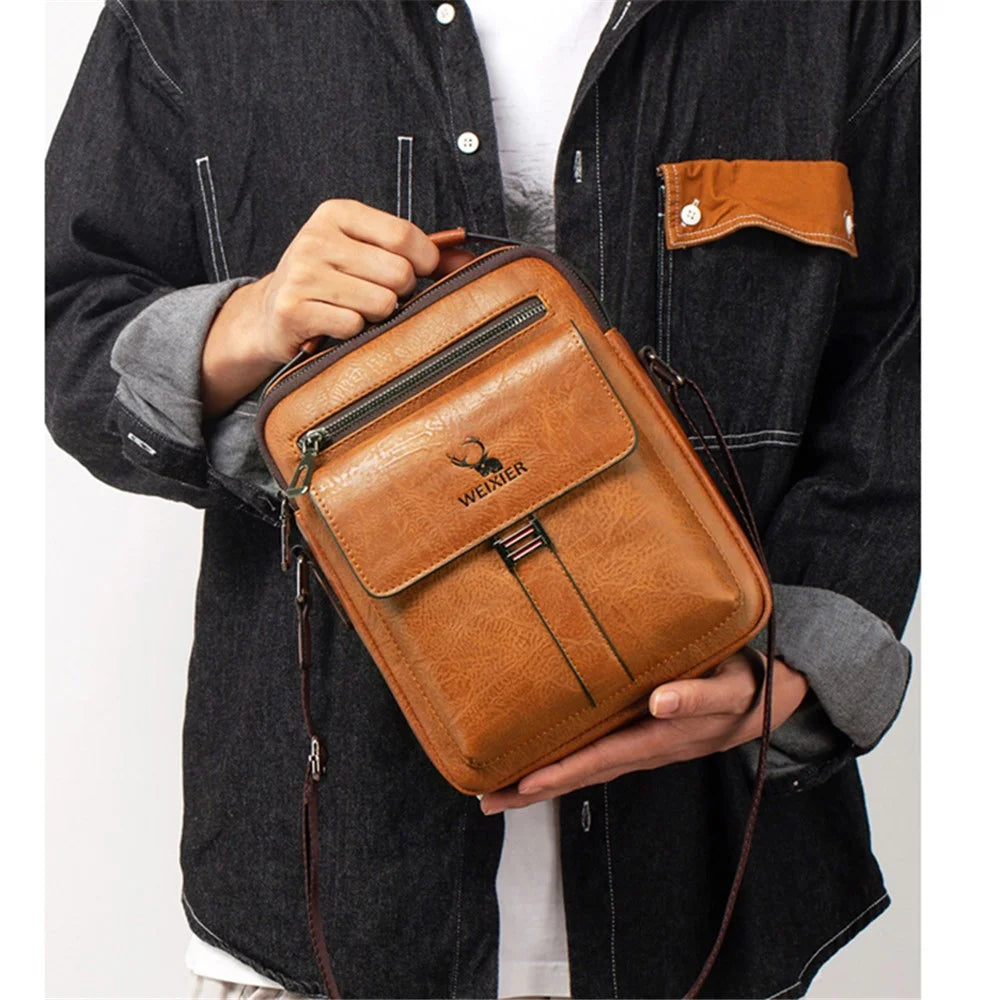 WEIXIER 8683 Large Capacity Vintage Men Shoulder Bag PU Leather Crossbody Bag Messenger Handbag - Dark Brown - 4