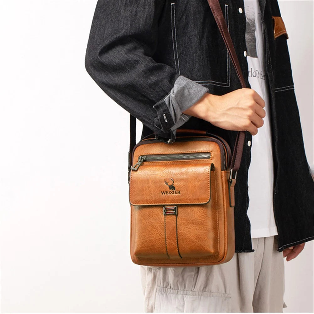 WEIXIER 8683 Large Capacity Vintage Men Shoulder Bag PU Leather Crossbody Bag Messenger Handbag - Dark Brown - 5