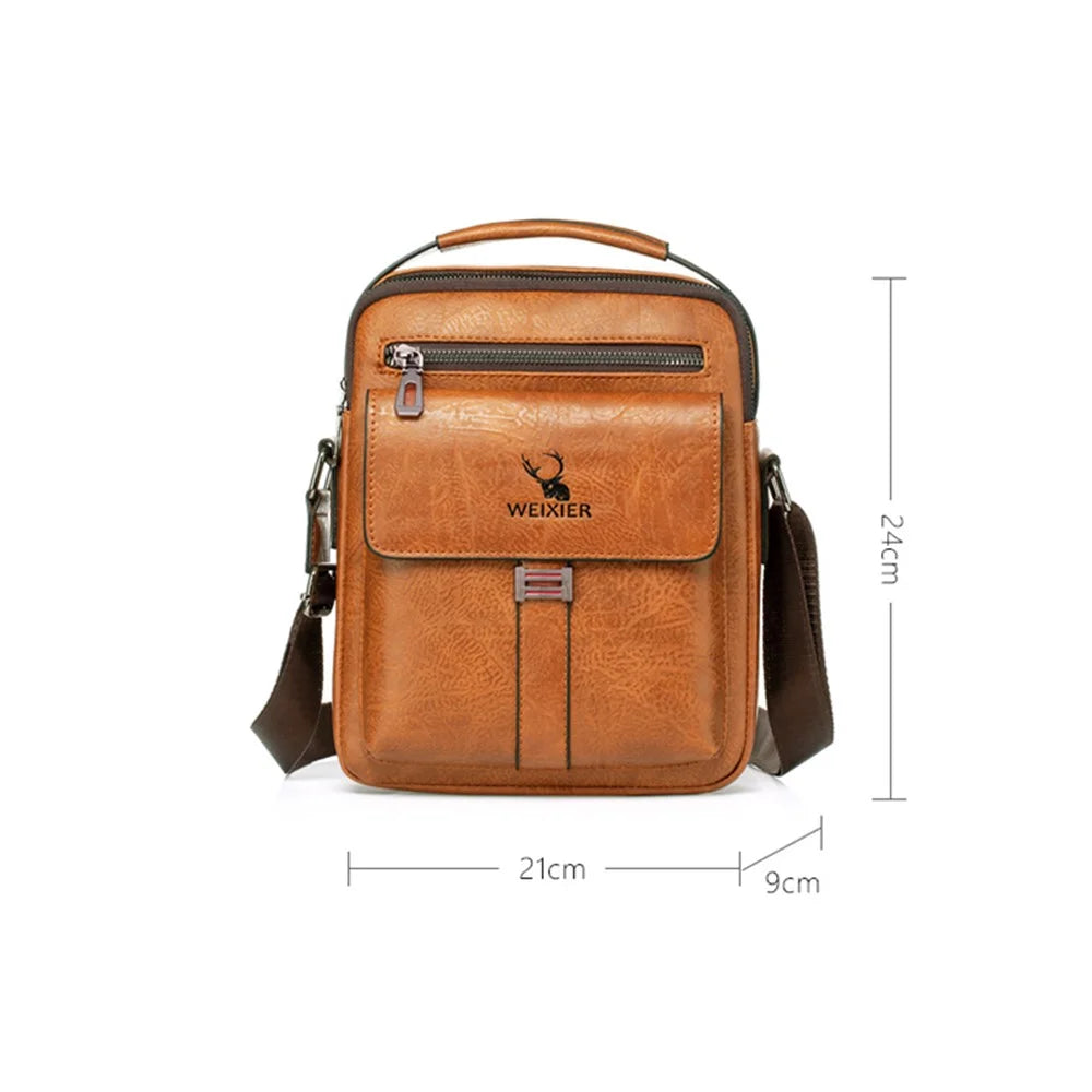 WEIXIER 8683 Large Capacity Vintage Men Shoulder Bag PU Leather Crossbody Bag Messenger Handbag - Dark Brown - 6