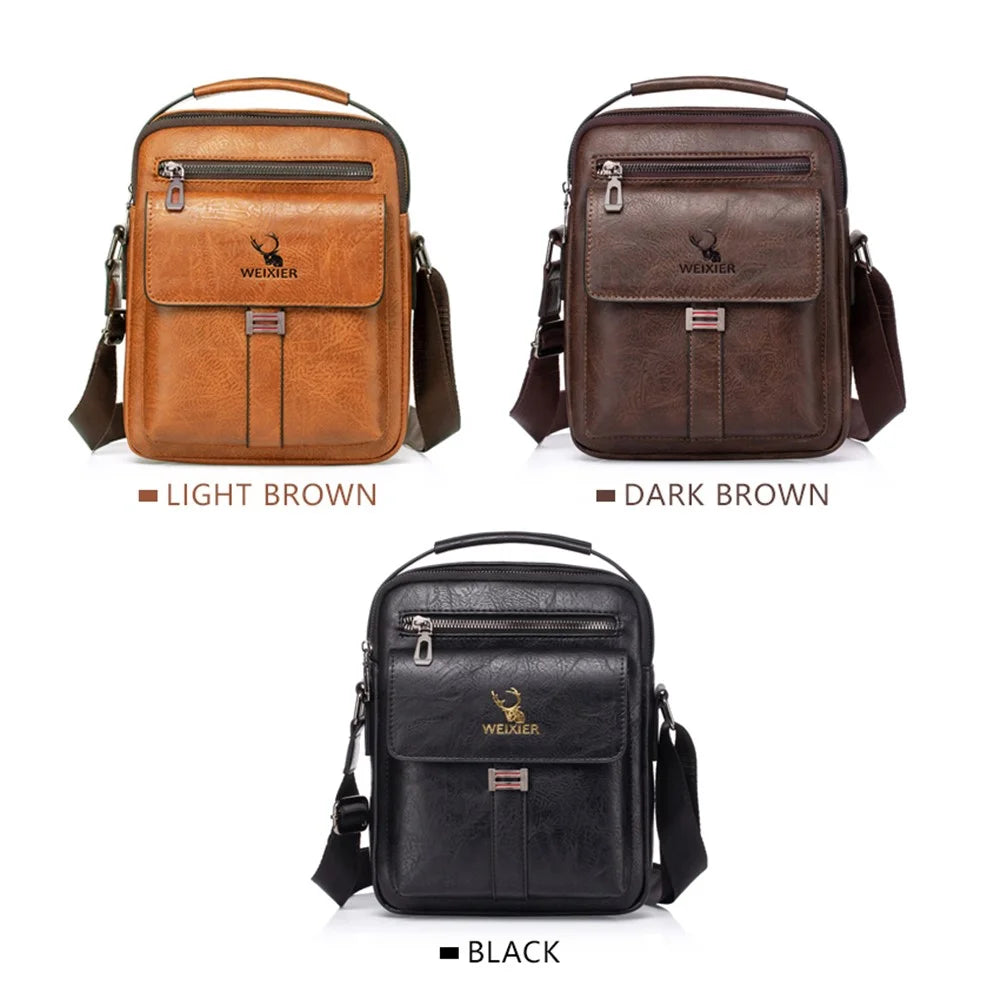 WEIXIER 8683 Large Capacity Vintage Men Shoulder Bag PU Leather Crossbody Bag Messenger Handbag - Dark Brown - 7