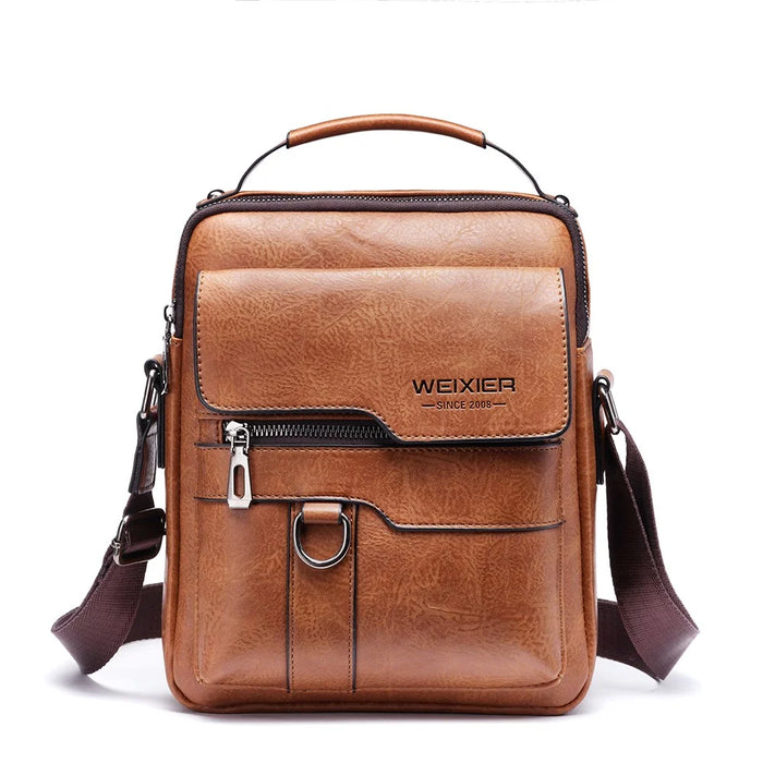 WEIXIER 8642 Vintage Men PU Leather Messenger Bag Multi-pockets Crossbody Shoulder Bag - Light Brown - 1