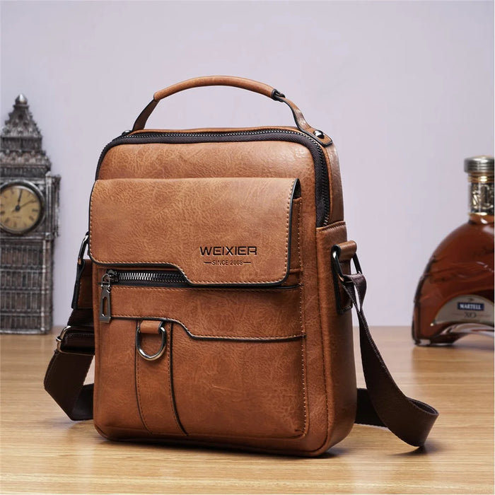 WEIXIER 8642 Vintage Men PU Leather Messenger Bag Multi-pockets Crossbody Shoulder Bag - Light Brown - 2