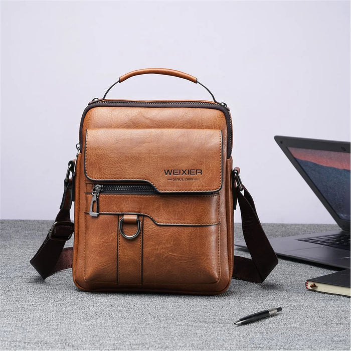 WEIXIER 8642 Vintage Men PU Leather Messenger Bag Multi-pockets Crossbody Shoulder Bag - Light Brown - 3