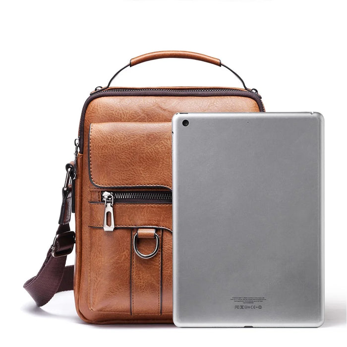 WEIXIER 8642 Vintage Men PU Leather Messenger Bag Multi-pockets Crossbody Shoulder Bag - Light Brown - 4