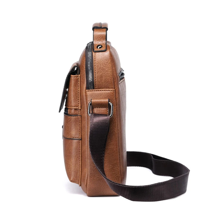 WEIXIER 8642 Vintage Men PU Leather Messenger Bag Multi-pockets Crossbody Shoulder Bag - Light Brown - 6